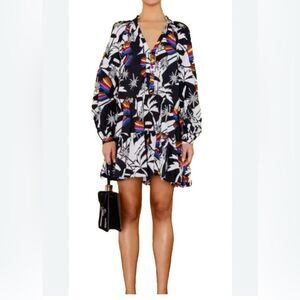 Farm Rio Toucans Wave Organic Cotton mini dress wave Black  NWT Size Xs